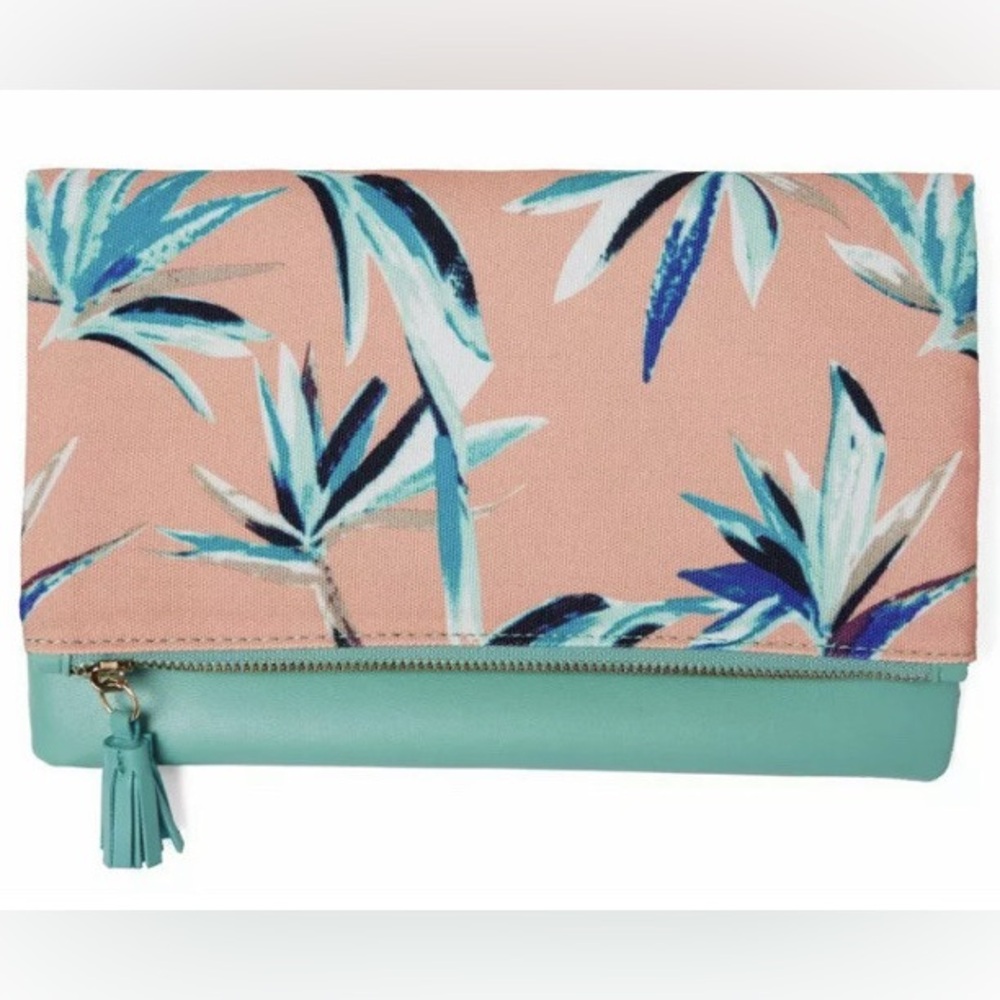Rachel Pally Reversible Foldable
Clutch Bag‎ Paradise Print 12X10 Aqua Pink NWOT